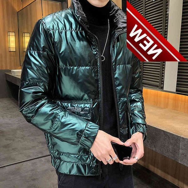 

autumn winter men's stand-up collar bright white duck down jackets trendy solid color warm parkas outwear waterproof coats, Black