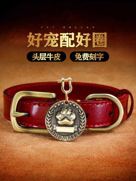 

factory dog cow leather lettering gold teddy large small and medium pet dog tag neck collar
