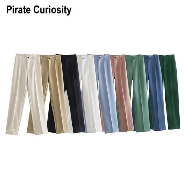 

women's pants & capris za straight women chic fashion office wear vintage high waist zipper female trousers long womens clothing 2021, Black;white