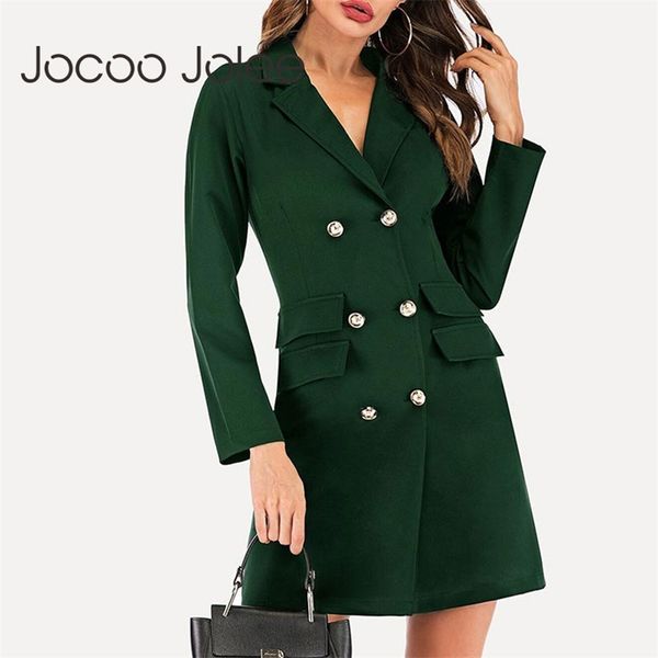 

spring elegant blazer office lady v neck metal button double breasted slim mini dress female tunic vestidos 210416, Black;gray