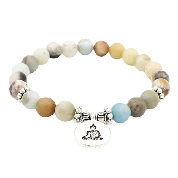 

charm bracelets european and american fashion trend 8mm frosted stone bracelet buddha bead lotus yoga pendant, Golden;silver