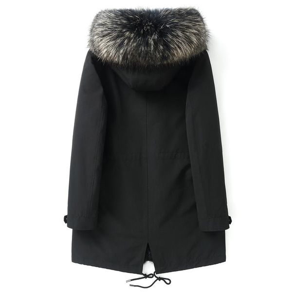 

men's leather & faux coat men casual real warm parkas natural liner raccoon fur collar parka 2021 plus size hooded jackets 22007 yy72, Black
