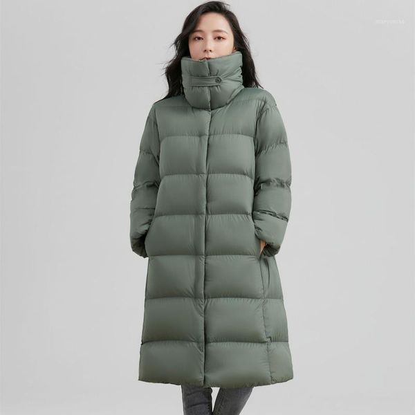 

women's down & parkas stand collar women thick mid-length jacket solid color 90% white duck puffer coats windproof elegant winter outer, Black