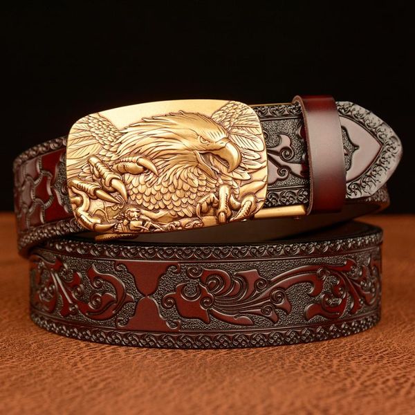 

belts eagle buckle luxury belt men cowskin genuine leather men's for strap male automatic waistbands, Black;brown