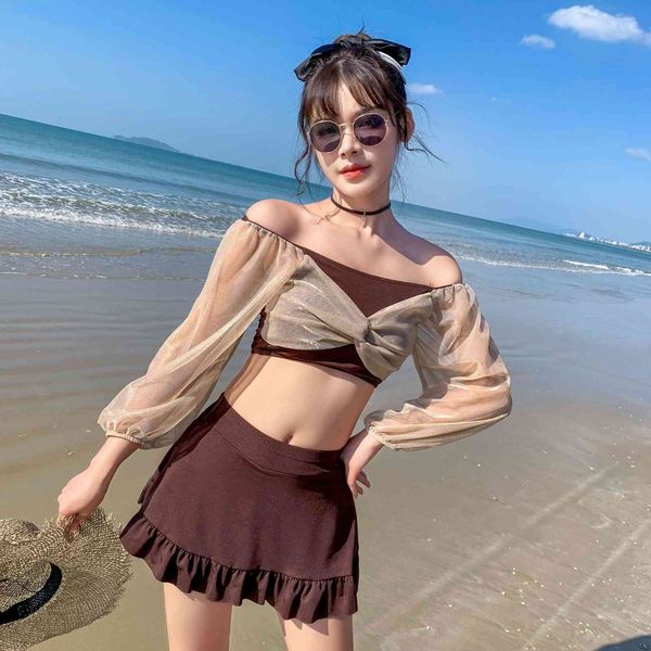 

bikini 2021 new swimsuit women's split two piece set small chest gathered spring, White;black