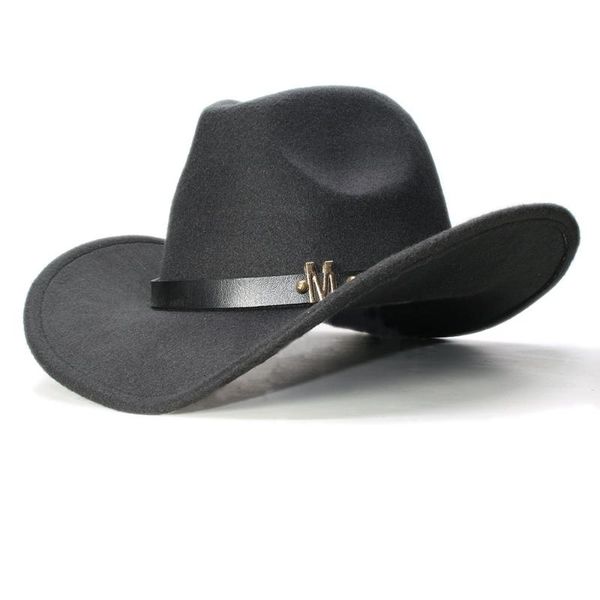 

cloches luckylianji vintage women men wool wide brim cowboy western cowgirl bowler hat fedora cap  letter leather band (57cm/adjust, Blue;gray