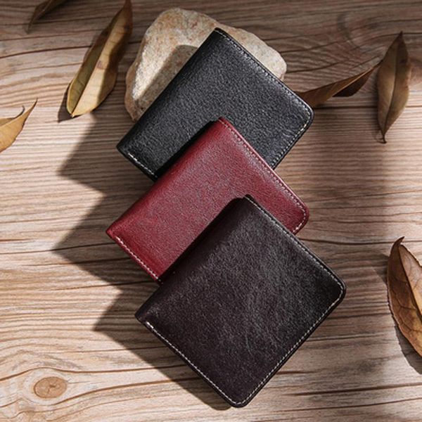 

wallets wallet men's short leather trendy card case one first layer cowhide, Red;black
