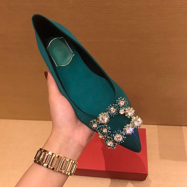 

2021ss spring summer popular party banquet quality ladies sandals 10 colors fashion square drill decoration women flat sandals pointed toes, Black