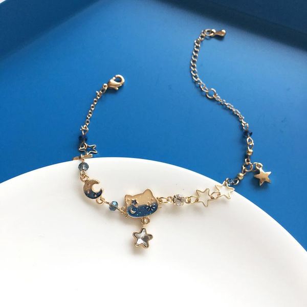 

bangle l-58 playful girly sense beautiful cat bracelet creative charm cute star moon gradient color female, Black