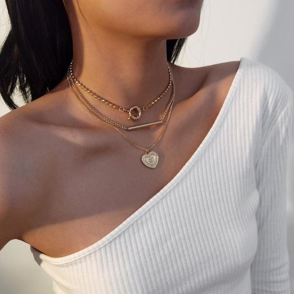 

pendant necklaces goth multilayer love heart choker necklace punk vintage beaded snake chain coin tassel aesthetic women jewelry, Silver