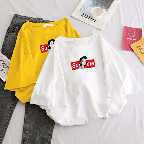 

women's t-shirt summer dress short sleeve korean printed fashion ky3r, White
