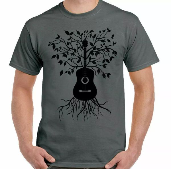 

Acoustic guitar tree t-shirt man electric bass amp strings u2 rock music, White;black