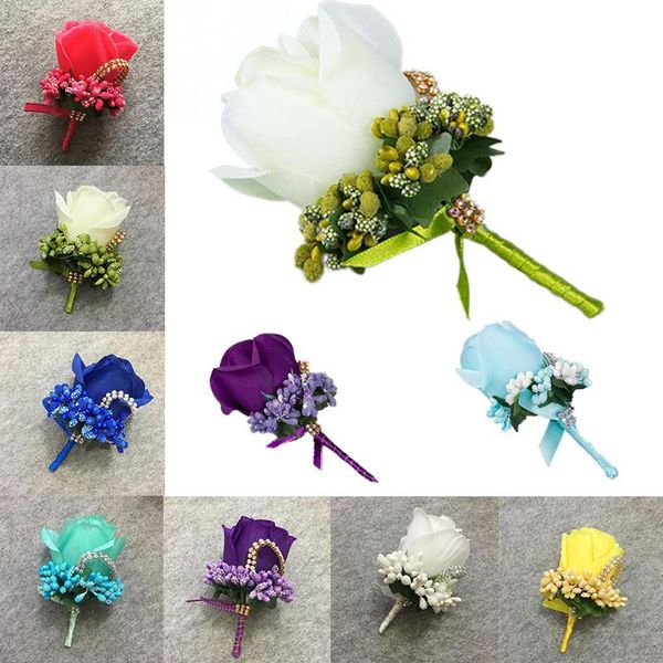 

artificial silk plastic rose flowers groom boutonniere man pin suit corsage bridal wedding ceremony party decorations decorative & wreaths