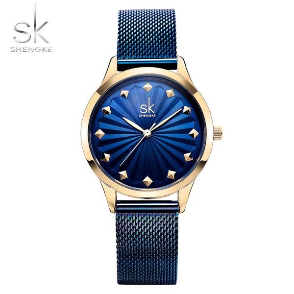 

wristwatches shengke brand sk women watch luxury women's watches fashion cool blue quartz clock ladies montre, Slivery;brown