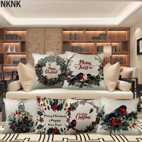 

christmas cushion covers flower bird funda cojin linen sofa pillow for home decoration wreath pillowcase cushion/decorative