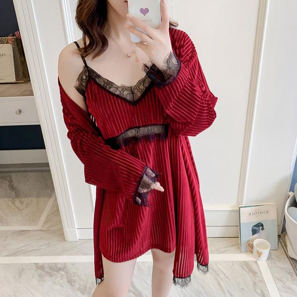 

pcs warm golden velvet robe winter floral thicken nightgown bathrobe women pajama bath flannel sleepwear womens women's, Black;red