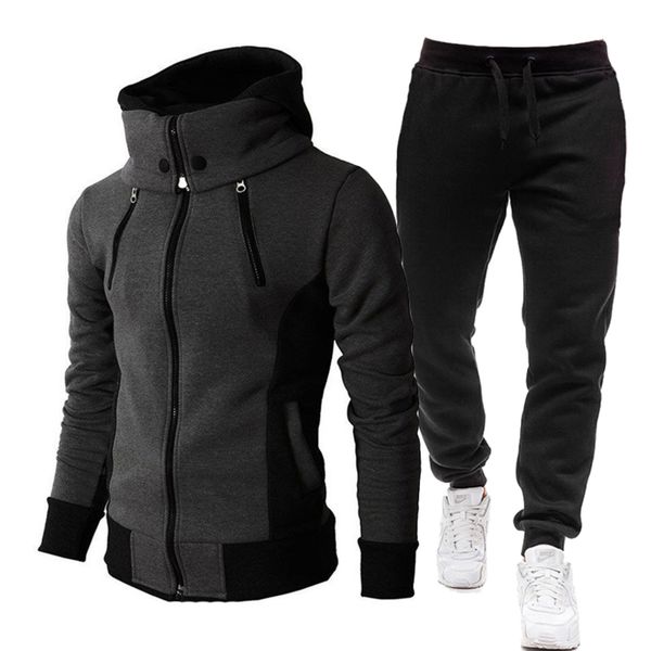 

Men's casual hooded warm sportswear, 2-piece set, autumn and winter, Gray
