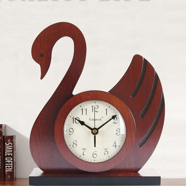 

desk & table clocks swan simple clock vintage wooden mute fashion living room bedroom office watch decoration gift