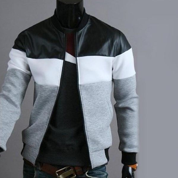 

men's jackets men jacket oblique pockets handsome stand-up collar three-color contrast splicing autumn coat for outdoor, Black;brown