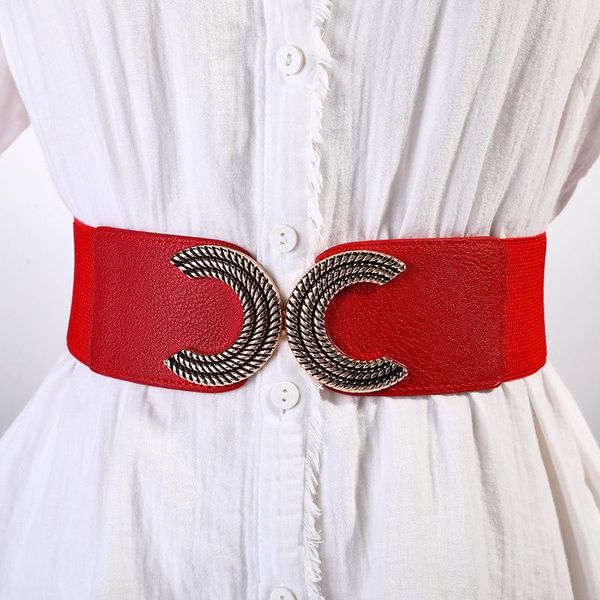 

belts 2021 ladies dress elastic wide belt fashion red waist buckle for women luxury designer brand black, Black;brown