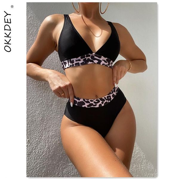 

women's swimwear leopard patchwork bikinis swimsuit 2021 push up swimwears high waist bathing suit v-neck biquini cut beachwear, White;black