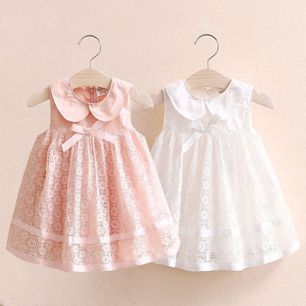 

2021 summer new 2-10 years childrens party prom cute peter pan collar pink white tank lace bow layered dresses for kids girls, Red;yellow
