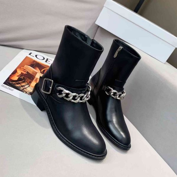 

dress shoes botas de tornozelo femininas metal corrente coraÃ§Ã£o do do pÃ© redondo botas mornas fivela cinto sapatos pretos couro genuÃ­no r10g, Black