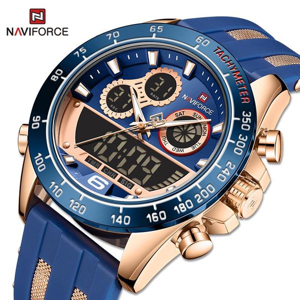 

wristwatches naviforce men's quartz watches digital chronograph sport waterproof wristwatch fashion military silicone band cloc, Slivery;brown