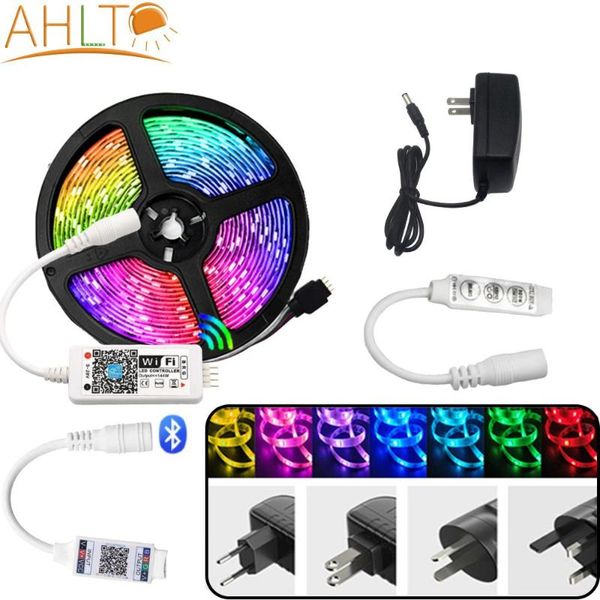 

btooth wifi rgb 2835 led light strip ribbon 12v diode tape controller adapter wall lamp night neon for tv backlights strips