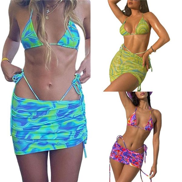 

women's swimwear xingqing bikinis 2 pieces suit set floral print strappy bikini + package hip skirt for summer beachwear swimming, White;black