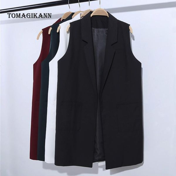 

women's vests 2021 fashion solid pockets open stitch women vest coat feminine casual brief plus size turn down collar colete feminino 1, Black;white