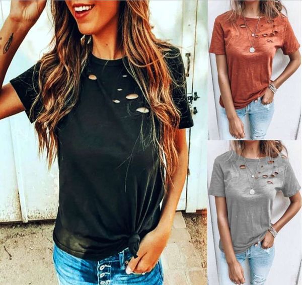 

women's t-shirt 2021 spring and summer pullover round neck hole loose casual short sleeve zuhg, White