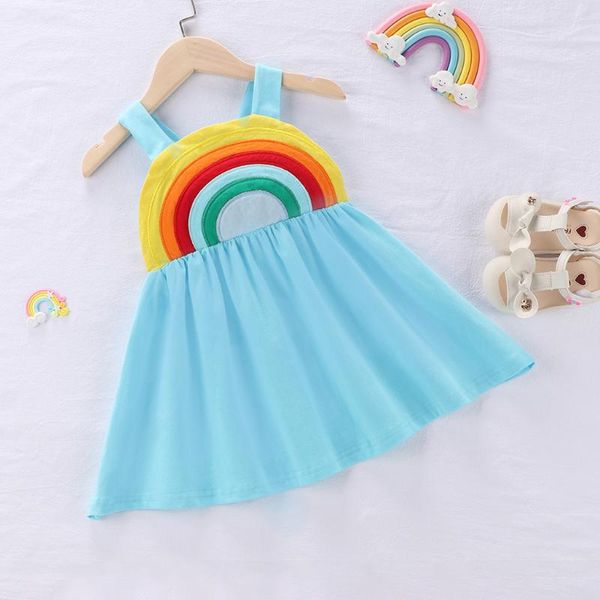 

baby clothing girl toddler girls sleeveless suspender rainbow print backless princess dress prinsessenjurken meisjes e1 girl's dresses, Red;yellow