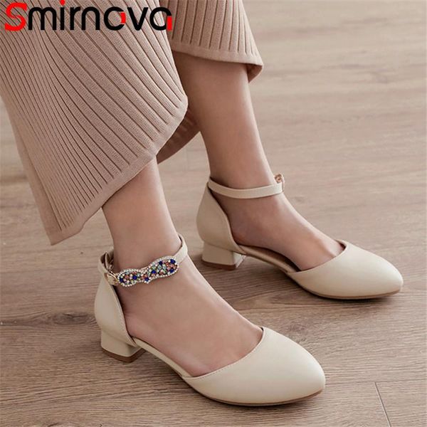 

dress shoes smirnova 2021 arrive pumps women crystal buckle summer pu solid colors square heel party wedding woman, Black