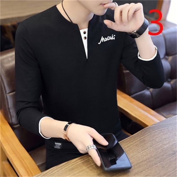 

casual long-sleeved t-shirt male autumn handsome slim wild round neck shirt korean version 210420, White;black