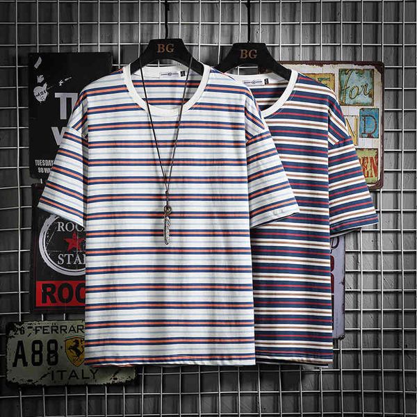 

men's t-shirts fashion short sleeves casual o neck t-shirt black white striped cotton 2021 summer clothes tees tshirt oversize, White;black