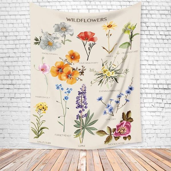 

botanical wildflower tapestry wall hanging flower reference chart hippie bohemian tapestries colorful ins home decor