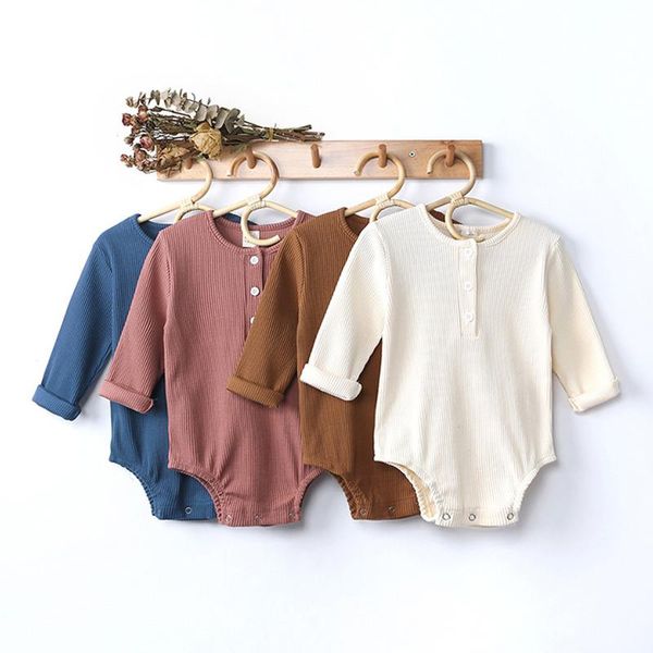 

jumpsuits autumn spring born baby long sleeve bodysuit solid ribbed boys girl cotton jumpsuit for toddler clothes, Blue
