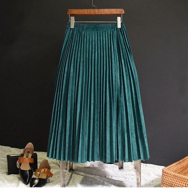 

skirts 2021 fashion autumn women suede skirt pink white long pleated womens saias midi faldas vintage, Black