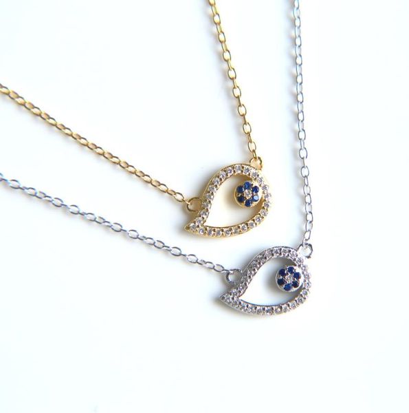 

delicate minimal silver chain necklace cute eye lovely cz girl style 100% 925 sterling jewelry chokers, Golden;silver