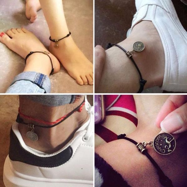 

anklets 12 constellations black rope personality lovers bohemian wide anklet bracelet for women men foot chain barefoot jewelry, Red;blue