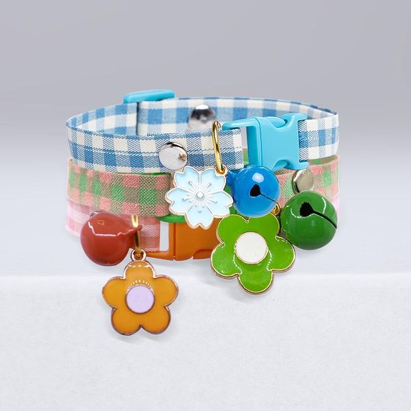 

cat collars & leads grid collar with bells polyester cute japanese pet adjustable kitten puppy necklace belt for small dogs stuff