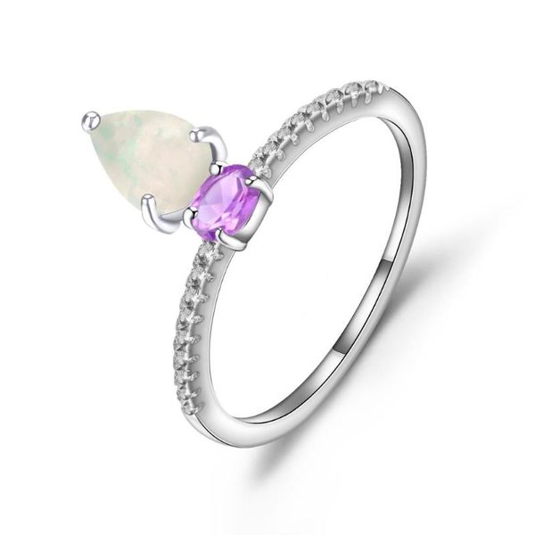 

cluster rings gem's ballet 925 sterling silver water drop vintage natural african opal amethyst gemstone ring for women fine jewelry, Golden;silver