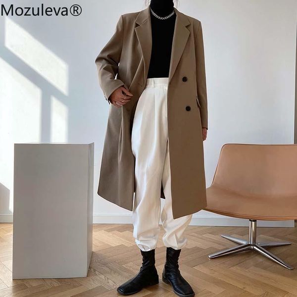 

women's suits & blazers mozuleva korean style oversized x-long blazer suit single breasted lady loose windbreaker autumn outerwear coat, White;black
