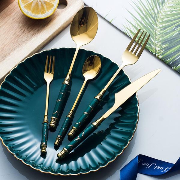 

dinnerware sets 30pcs/5pcs ceramic tableware fork spoon knife set vintage cutlery 304 stainless steel dinner