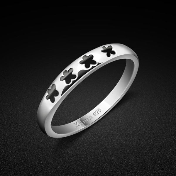 

cluster rings women's 925 silver ring minimalist four flowers solid girl fine jewelry tail birthday gift accessories, Golden;silver