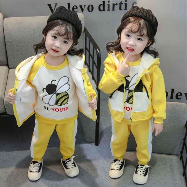 

autumn winter baby boys girls clothing set warm hooded coat sweatshirt pants 3pcs infant kids children suit toddler clothes, White