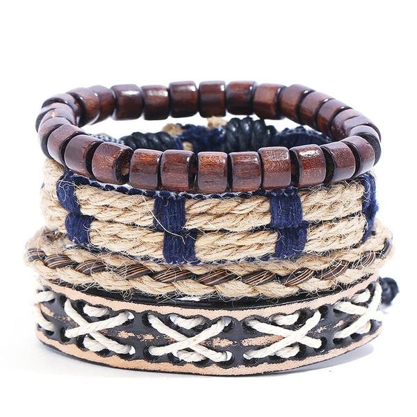 

tennis 4pcs set wild hand-woven twist rope bracelets vintage multi-layer leather bracelet wristband beaded chain accessories jewelry, Golden;silver