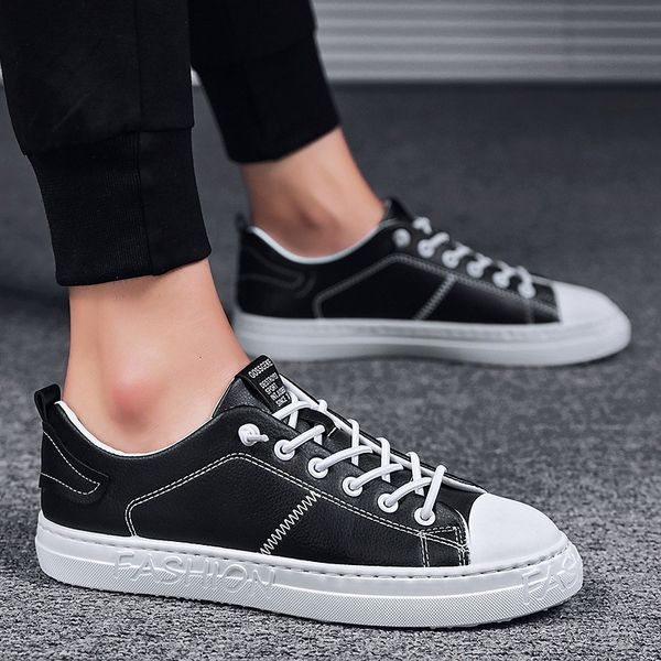

dress shoes spring men sneakers casual soft leather brand fashion male white nhi6, Black