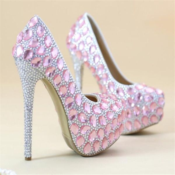 

dress shoes 8cm/10cm/12cm/14cm women fashion princess crystal wedding bride high-heeled pink silvery waterproof sh, Black